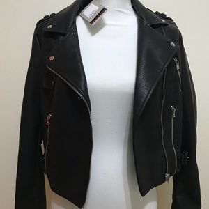 Zara Black Faux Leather Biker Women’s Jacket NWT